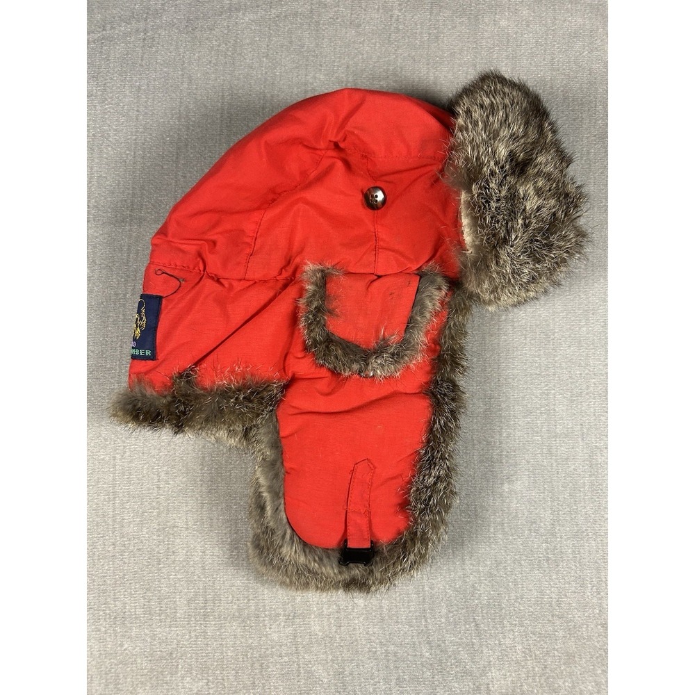 Mad Bomber Trapper Hat Red Nylon Genuine Rabbit Fur Trim Aviator Cap XL
